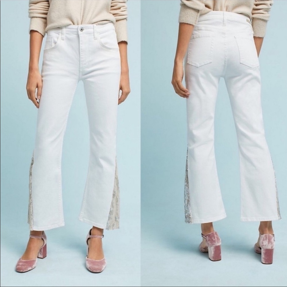 Anthropologie Pilcro and the Letterpress High-Rise Sequins Flared Jeans White 25